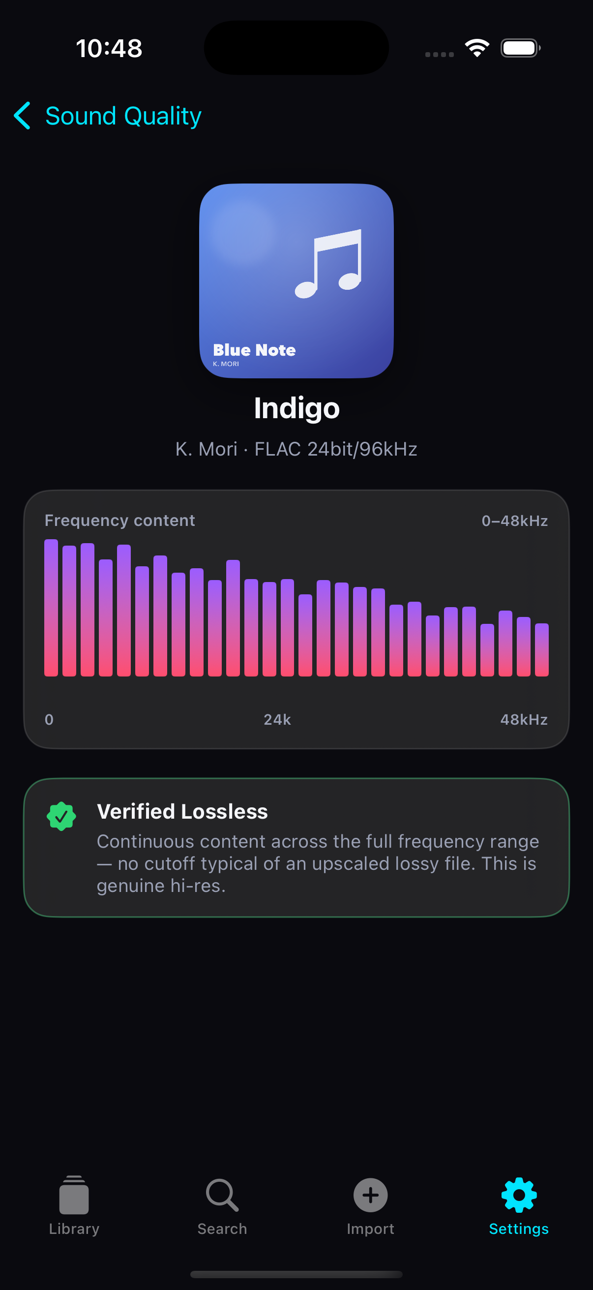 Lacquer frequency analysis showing a suspicious upscaled file